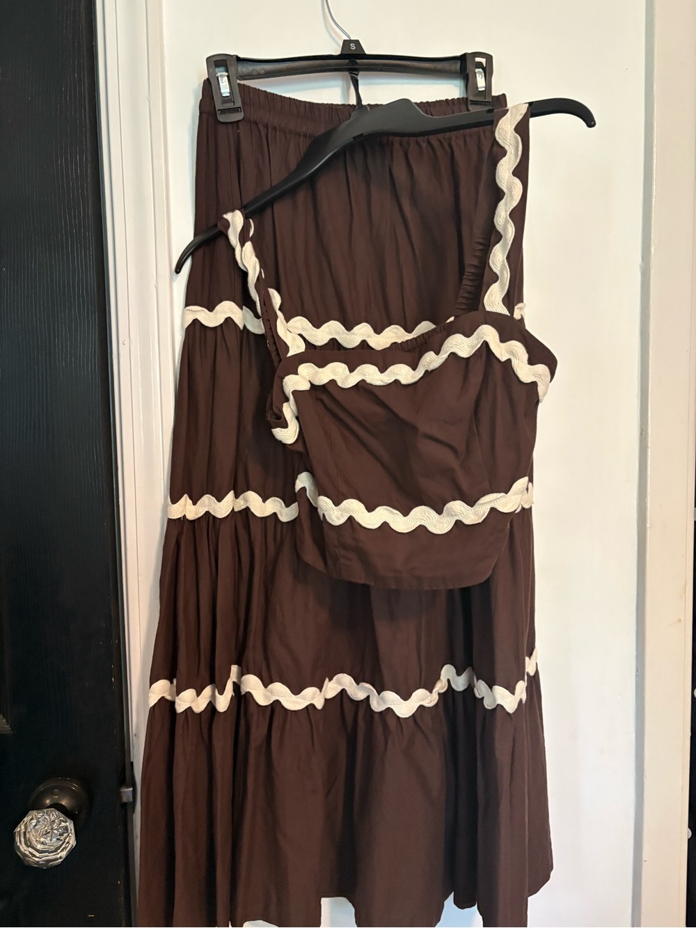 Brown Two-Piece Set with Cream Trim
